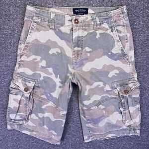 American Eagle Cargo Shorts Men 30 Camo Flex Casual Longer Length Utility Hiking